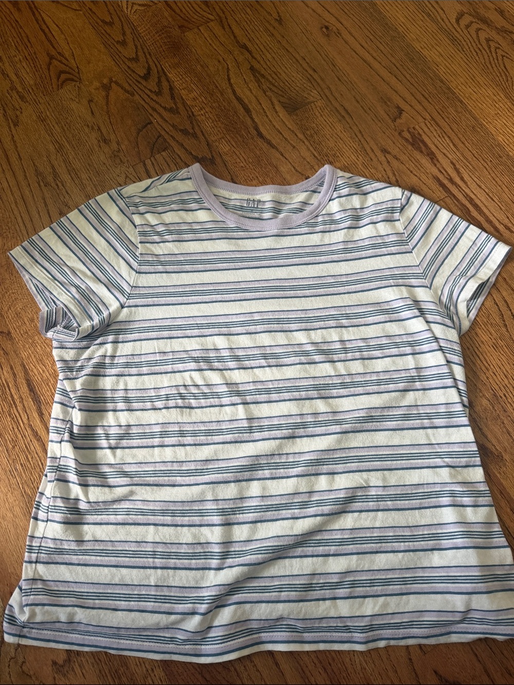 GAP White Tee with Blue & Lavender Stripes